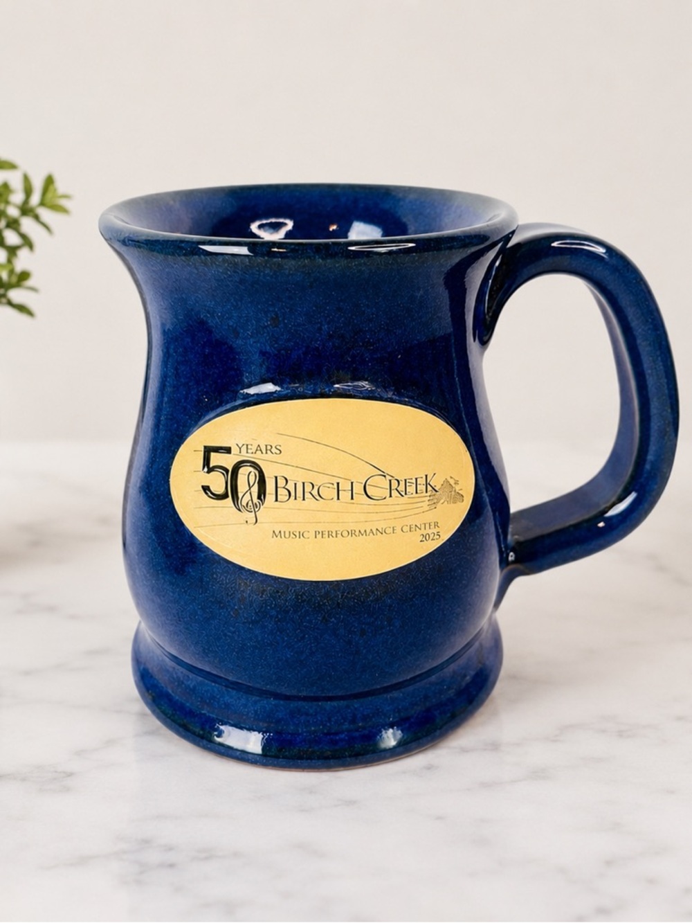 Sunset Hill Stoneware Mug Birch Creek 50th Anniversary 2025 Blue Pottery USA